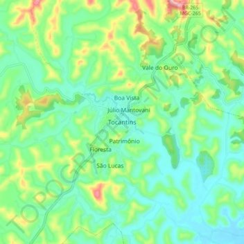 Mappa topografica Tocantins, altitudine, rilievo