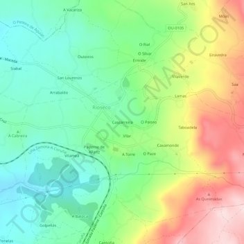 Mappa topografica Cascarreira, altitudine, rilievo