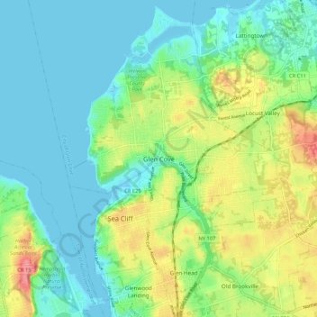 Mappa topografica Glen Cove, altitudine, rilievo