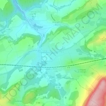 Mappa topografica Crevans, altitudine, rilievo