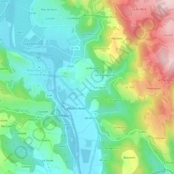 Mappa topografica Le Rodal, altitudine, rilievo
