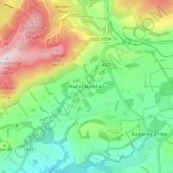 Mappa topografica Pool of Muckhart, altitudine, rilievo
