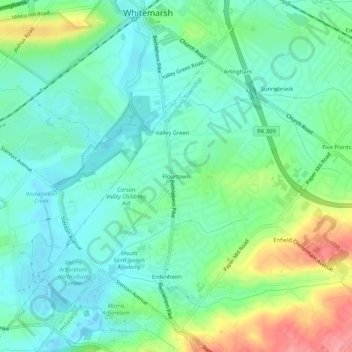Mappa topografica Flourtown, altitudine, rilievo