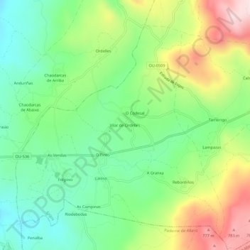 Mappa topografica Vilar de Ordelles, altitudine, rilievo