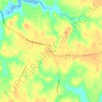 Mappa topografica Heathsville, altitudine, rilievo