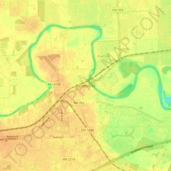 Mappa topografica Richmond, altitudine, rilievo