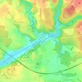 Mappa topografica Langennerie, altitudine, rilievo