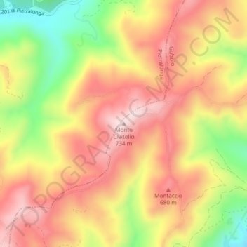 Mappa topografica Monte Civitello, altitudine, rilievo