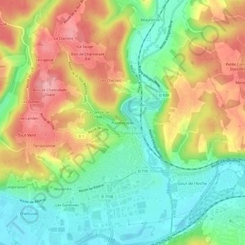 Mappa topografica Puyrousseau, altitudine, rilievo