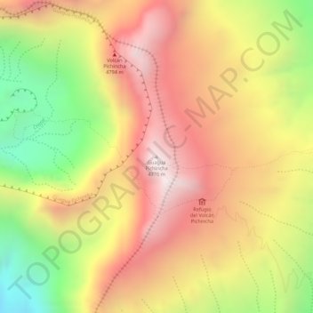 Mappa topografica Guagua Pichincha, altitudine, rilievo