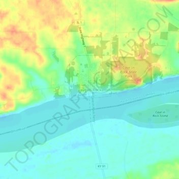Mappa topografica Cave-in-Rock, altitudine, rilievo