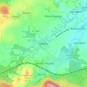 Mappa topografica Wölkau, altitudine, rilievo