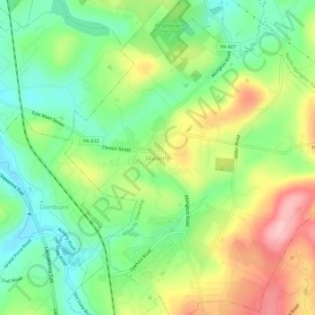 Mappa topografica Waverly, altitudine, rilievo