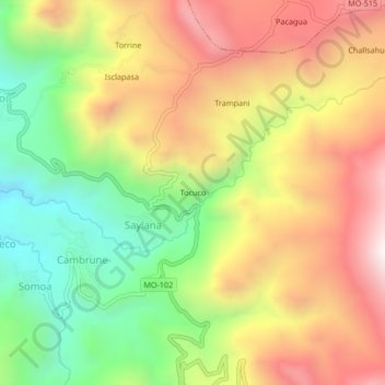 Mappa topografica Tocuco, altitudine, rilievo