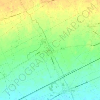 Mappa topografica Villaorba, altitudine, rilievo