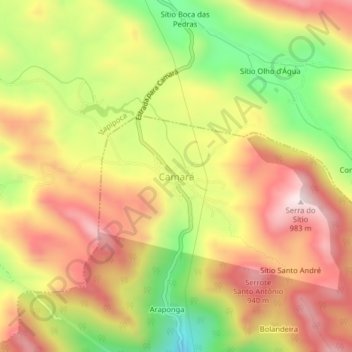 Mappa topografica Camará, altitudine, rilievo