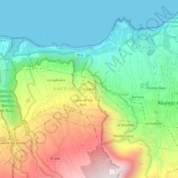 Mappa topografica El Lance, altitudine, rilievo