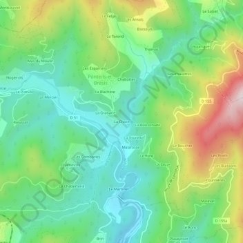 Mappa topografica La Chaze, altitudine, rilievo