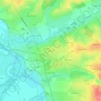 Mappa topografica Sornat, altitudine, rilievo