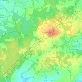 Mappa topografica Lannouée, altitudine, rilievo