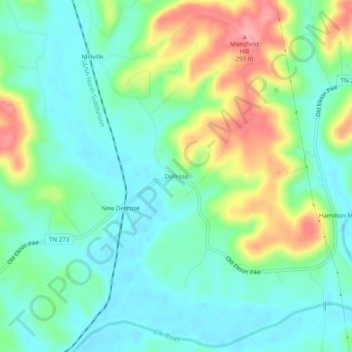 Mappa topografica Dellrose, altitudine, rilievo