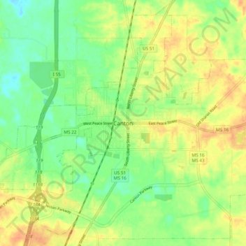 Mappa topografica Canton, altitudine, rilievo