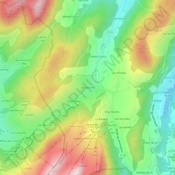 Mappa topografica Terramont, altitudine, rilievo