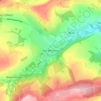 Mappa topografica Esh Winning, altitudine, rilievo