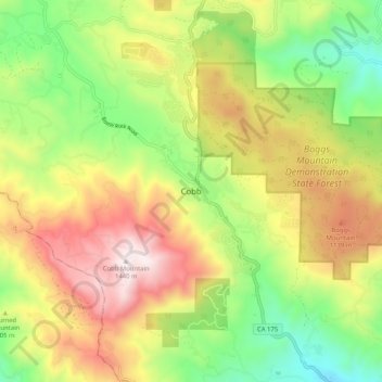 Mappa topografica Cobb, altitudine, rilievo