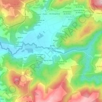 Mappa topografica A Ponte do Sur, altitudine, rilievo