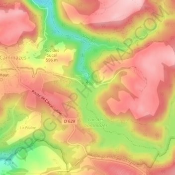 Mappa topografica Barrage des Cammazes, altitudine, rilievo