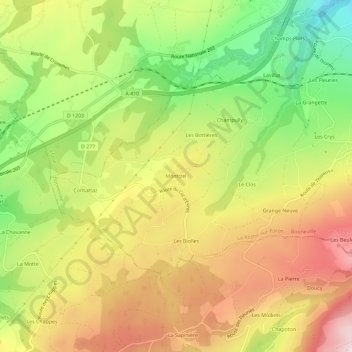 Mappa topografica Montizel, altitudine, rilievo