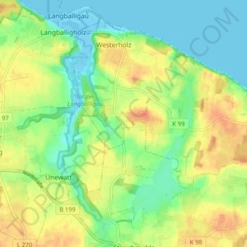 Mappa topografica Unewattholz, altitudine, rilievo