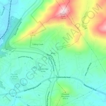 Mappa topografica Muse, altitudine, rilievo