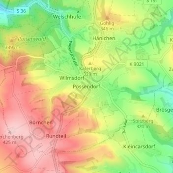 Mappa topografica Possendorf, altitudine, rilievo