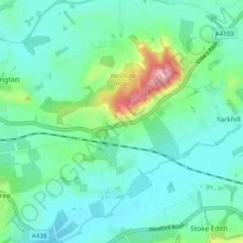 Mappa topografica Shucknall, altitudine, rilievo