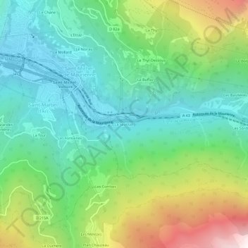 Mappa topografica La Saussaz, altitudine, rilievo