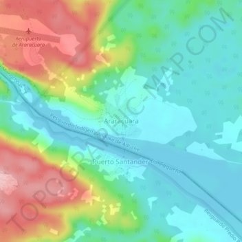 Mappa topografica Araracuara, altitudine, rilievo