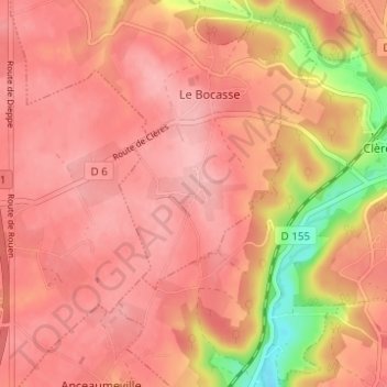 Mappa topografica Bosc la Mer, altitudine, rilievo
