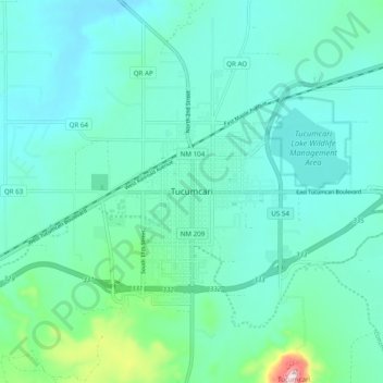 Mappa topografica Tucumcari, altitudine, rilievo