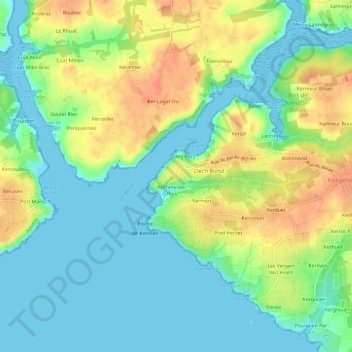 Mappa topografica Kerfany Les Pins, altitudine, rilievo