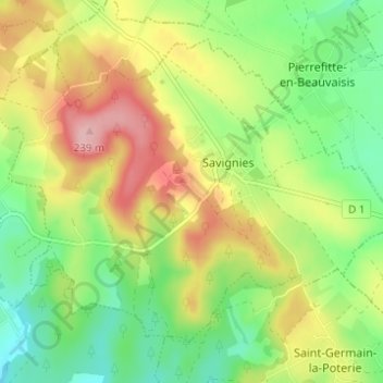 Mappa topografica Mont Bénard, altitudine, rilievo