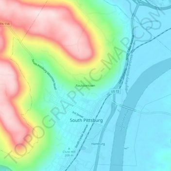 Mappa topografica Raulstontown, altitudine, rilievo