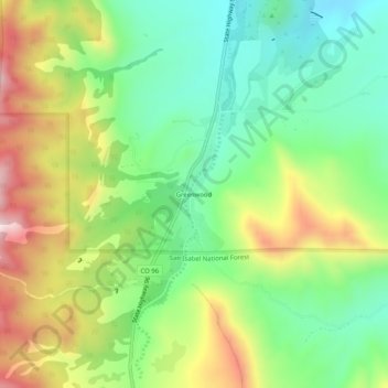 Mappa topografica Greenwood, altitudine, rilievo