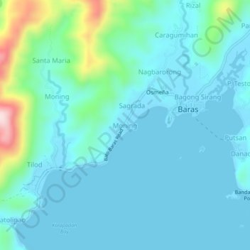Mappa topografica Moning, altitudine, rilievo