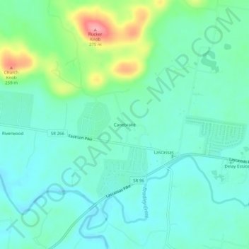 Mappa topografica Canebrake, altitudine, rilievo