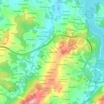 Mappa topografica O Longueiral, altitudine, rilievo