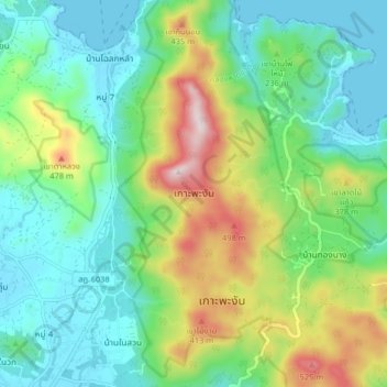 Mappa topografica Ko Pha-ngan, altitudine, rilievo