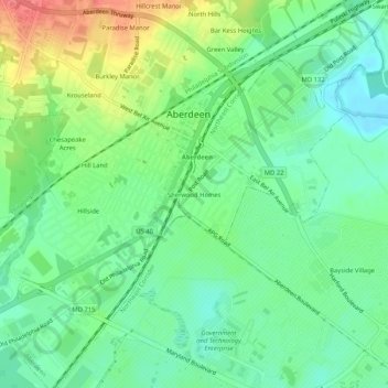 Mappa topografica Sherwood Homes, altitudine, rilievo