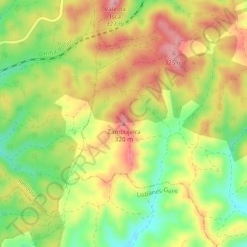 Mappa topografica Zambujeira, altitudine, rilievo